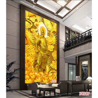 tranh dán tường 3D QUAN VŨ có keo sẵn chỉ việc bóc ra dán