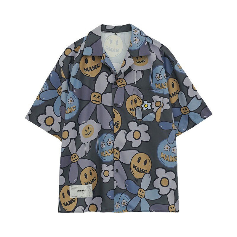 Áo sơ mi unisex chiffon tay ngắn in họa tiết hoạt hình có thể mặc cặp mặc nhóm vải mềm mịn thoáng mát !