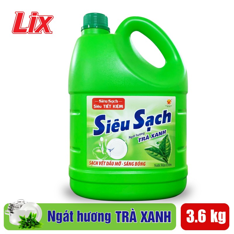 Nước Rửa Chén LIX 3.6 KG Siêu Sạch Hương Trà Xanh