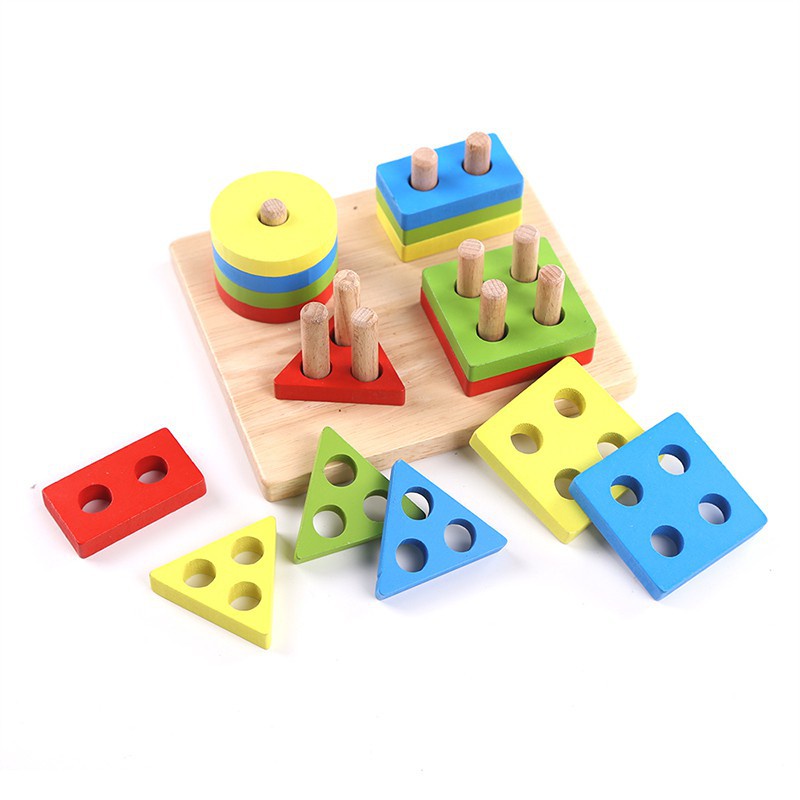 Free Ship Đồ chơi gỗ - Đồ chơi gỗ montessori 4 cọc hình khối DCG26