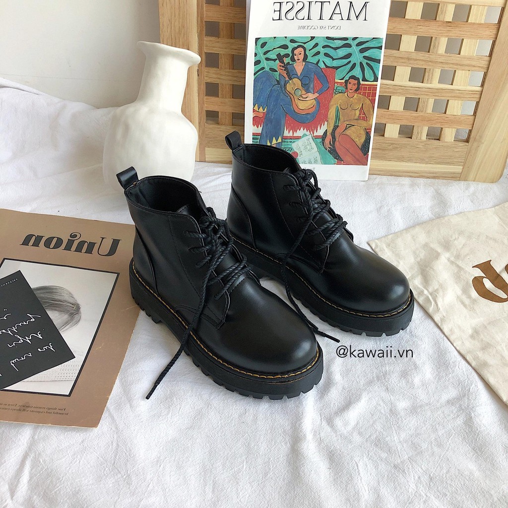 [Có sẵn] BASIC BOOTS - GIÀY BOOTS Cổ Lửng Đế đen 4cm chất da Kawaii.vn (Ảnh thật shop tự chụp)