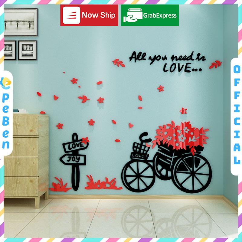 Tranh dán tường mica 3d decor khổ lớn yêu là cho đi trang trí quán ăn, nhà hàng, phòng ngủ, nail Nhiều Size - EPeBen