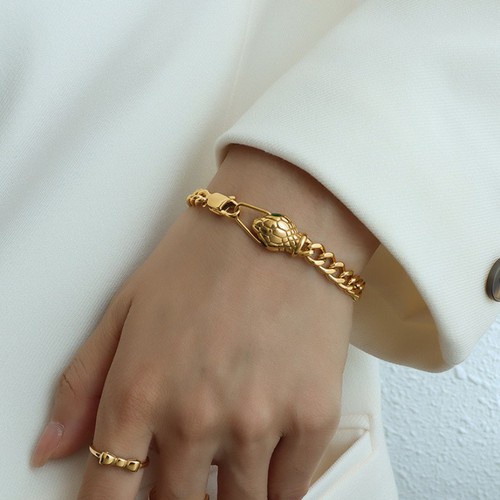 Lắc Tay Dây Xích Đầu Rắn Titan Ko Han Rỉ TT 3716