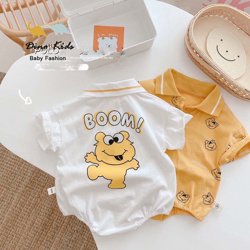 Bộ body cho bé sơ sinh in chú ếch có cổ cho bé trai, Body bé trai hình thú dễ thương