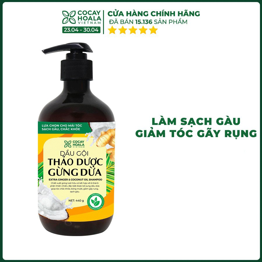 Dầu gội thảo dược gừng dừa hữu cơ Cocayhoala dành cho mẹ bầu thiên nhiên an toàn lành tính dung tích 440g/chai