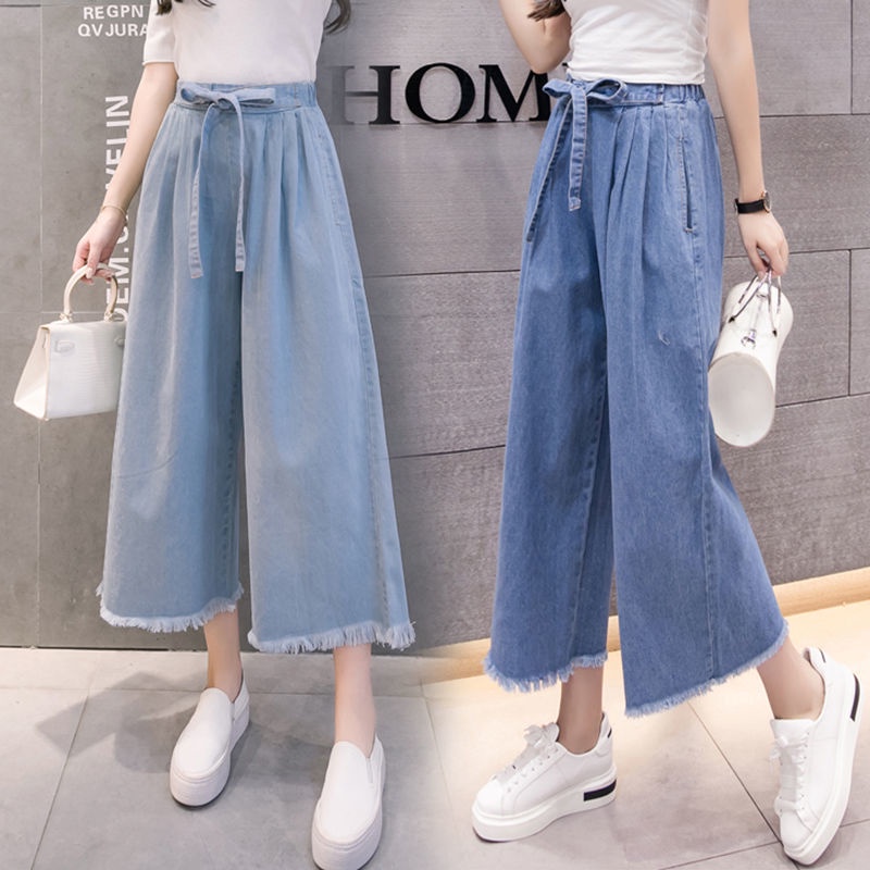Quần Jean Ống Rộng Lưng Cao Co Giãn Phong Cách Mùa Hè Dành Cho Nữ Có Size Lớn 40-100kg