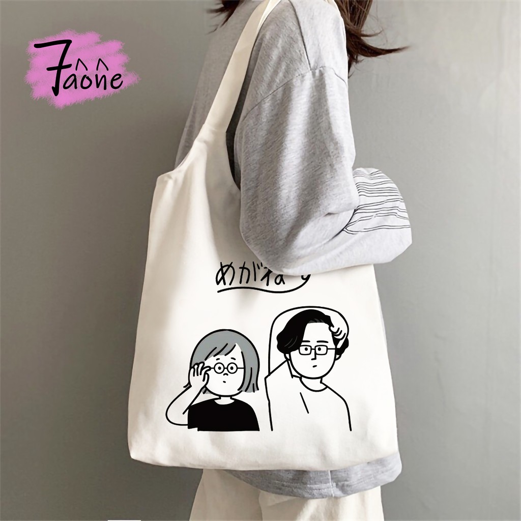 TÚI TOTE QUAI TRÒN ANH VÀ EM ĐEO VAI (CÓ KHÓA + TÚI CON) VẢI CANVAS