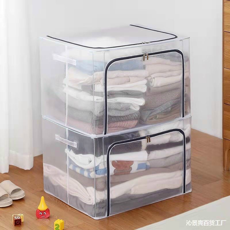 Hộp đựng đồ living box trong suôt khung sắt gập gọn 66L