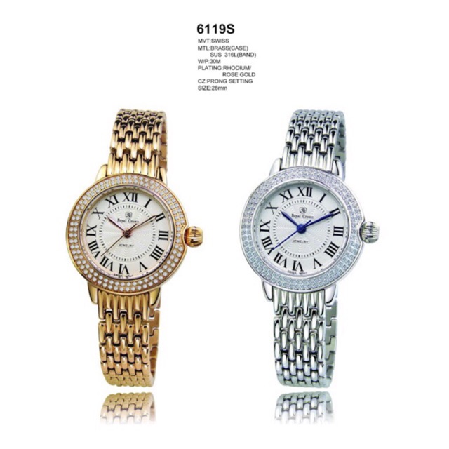 Đồng hồ nữ chính hãng Royal Crown Italy 6119SS dây thép vỏ trắng