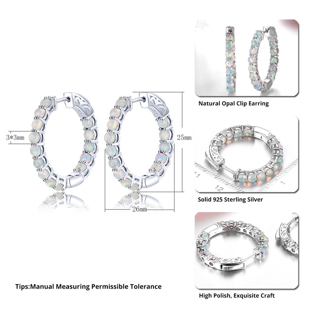 Khuyên Tai Bạc 2.3 Carats Opal Tự Nhiên Nhiều Màu Phong Cách Giáng Sinh Cho Nữ