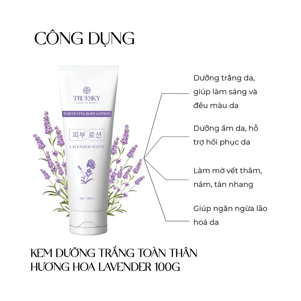 Kem dưỡng trắng da toàn thân hương hoa Lavender Truesky Whitening Body Lotion 100g