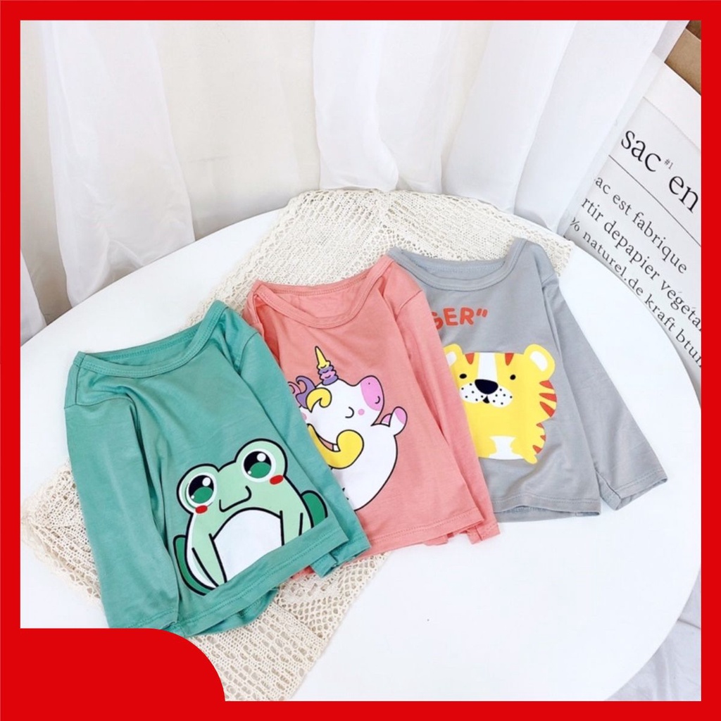 Áo thun dài tay bé trai, bé gái chất cotton loại 1 hình thú ngộ nghĩnh