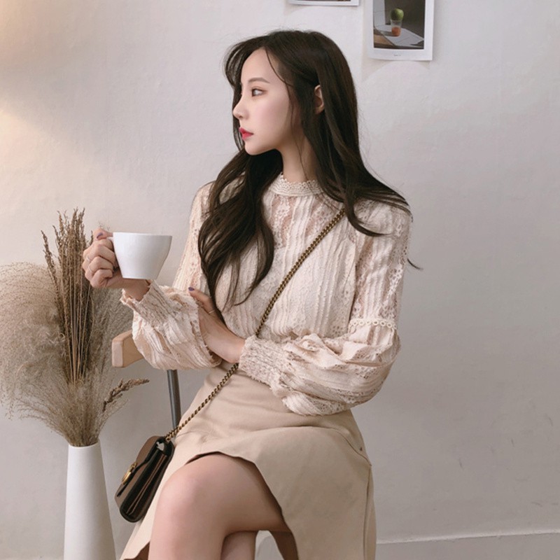 Áo sơ mi ren kiểu dài tay Emilyshop ulzzang