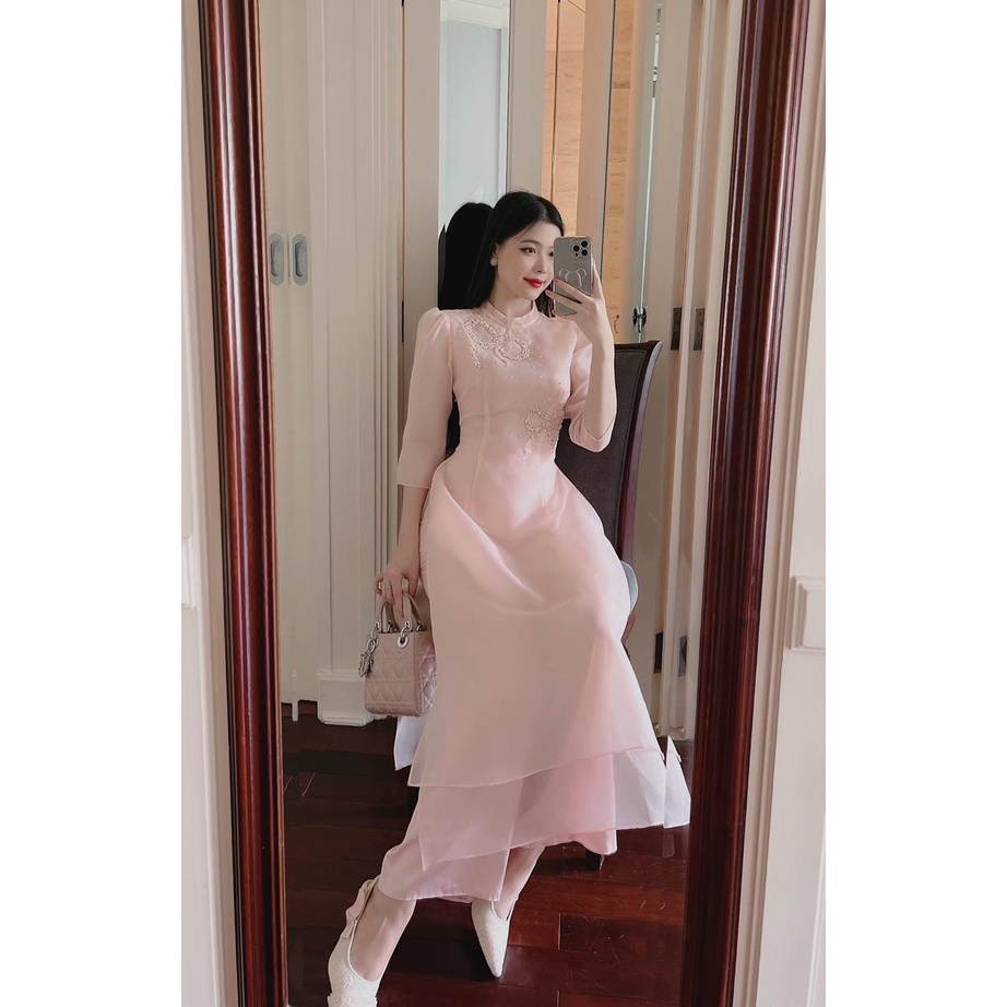 Áo Dài Cách Tân nơ hồng voon 4 Tà