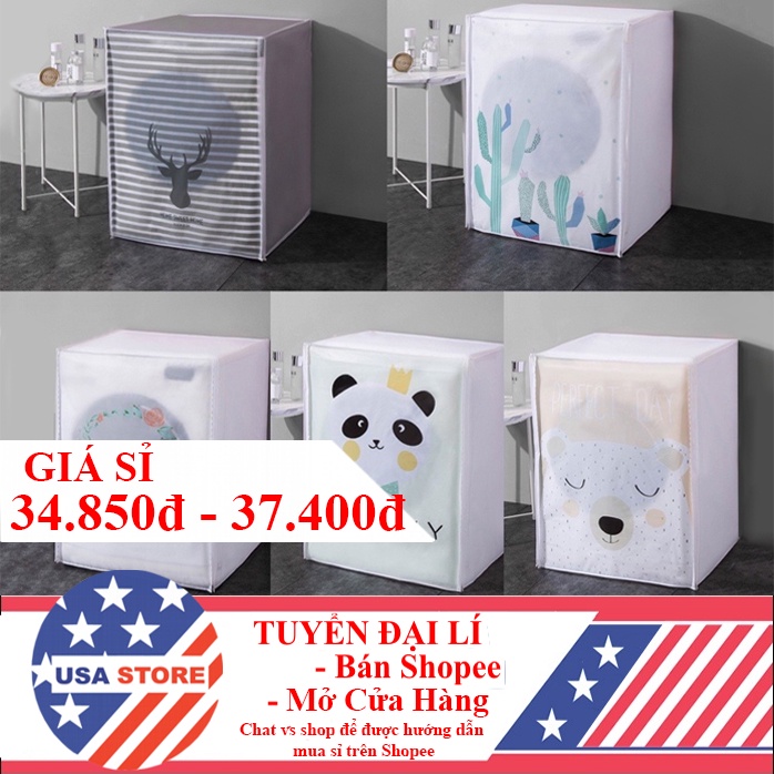 Vỏ Bọc Máy Giặt - Tấm Phủ Chất Liệu Vải Satin Cao Cấp T6 - Hoa Văn Đẹp - Chống Nước