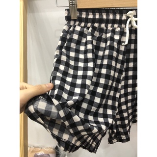 Quần đùi cotton lụa eo chun hoạ tiết caro