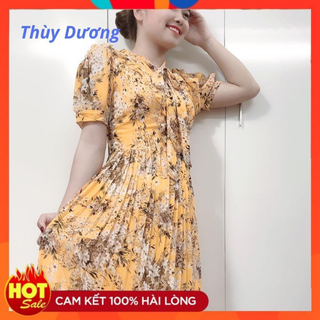 (FREESHIP) VÁY ĐẦM HOA NHÍ VINTAGE CỔ NƠ CHÂN VÁY XẾP LY DÀI ,VÁY DÀI QUA GỐI, VÁY VOAN CỔ NƠ NGẮN TAY 👗 *