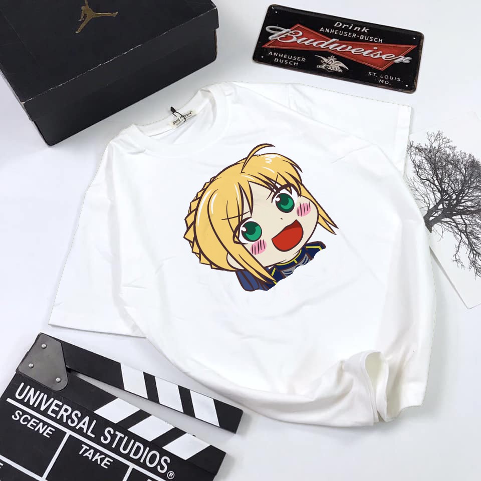 Áo thun Cotton Unisex - Nhân vật Saber - Fate/stay night- Chibi - Saber ngớ ngẩn