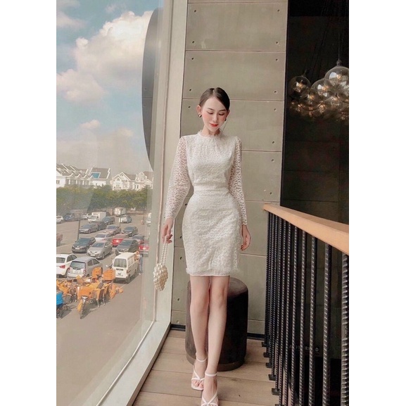 Đầm body ren kèm belt, váy body ren tay dài cao cấp | BigBuy360 - bigbuy360.vn