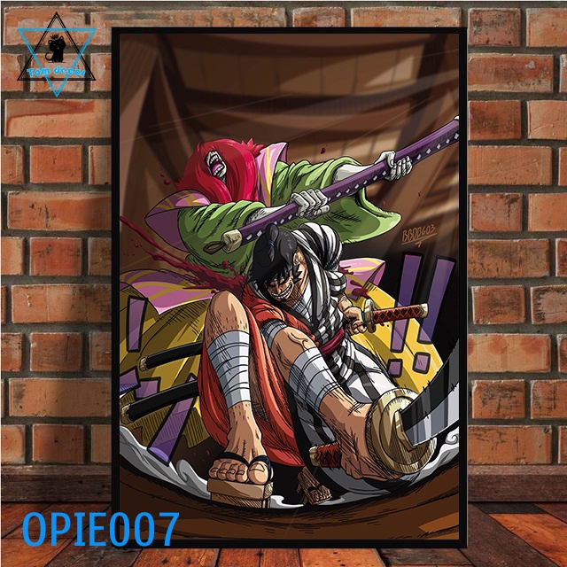 Tranh canvas đơn 1 bức có khung composite treo tường siêu đẹp - Tranh onepiece-luffy-zoro-law-kaido