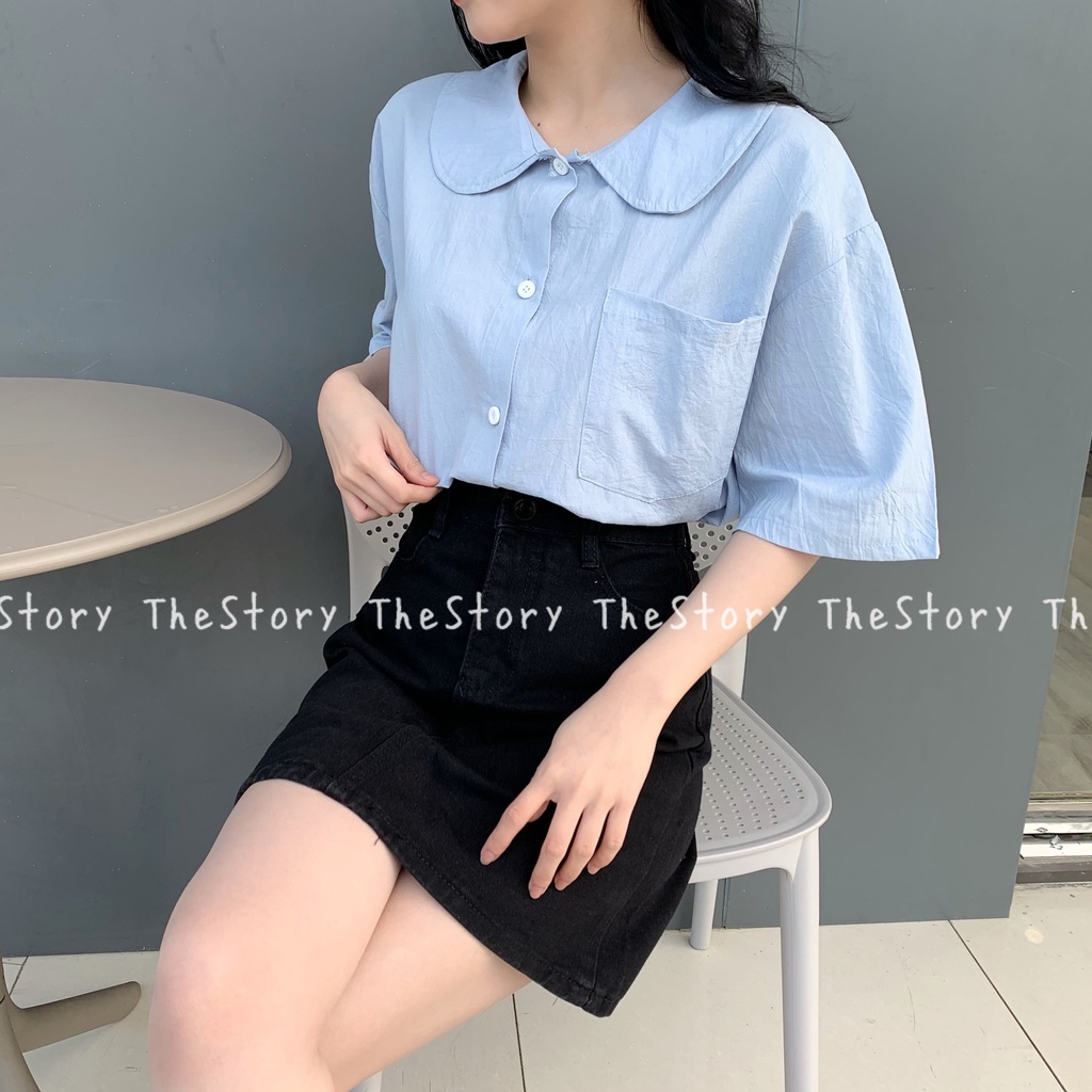 Áo sơ mi nữ vải linen cổ sen, 1 túi ngực  A2374