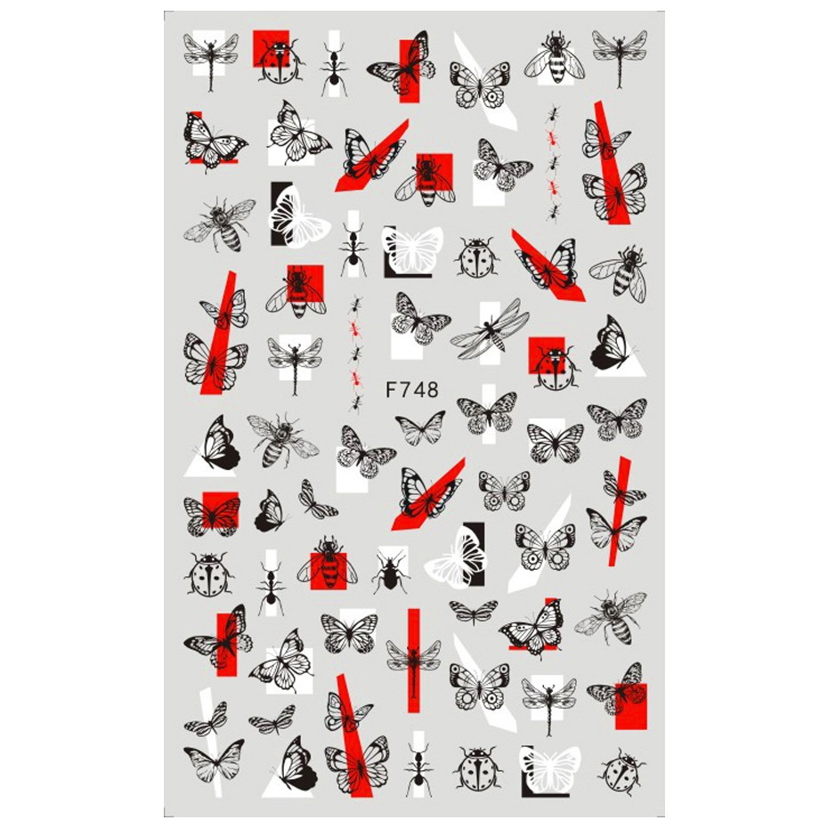 Miếng Dán Trang Trí Móng Tay Hình Bướm 3D Màu Trắng Đen