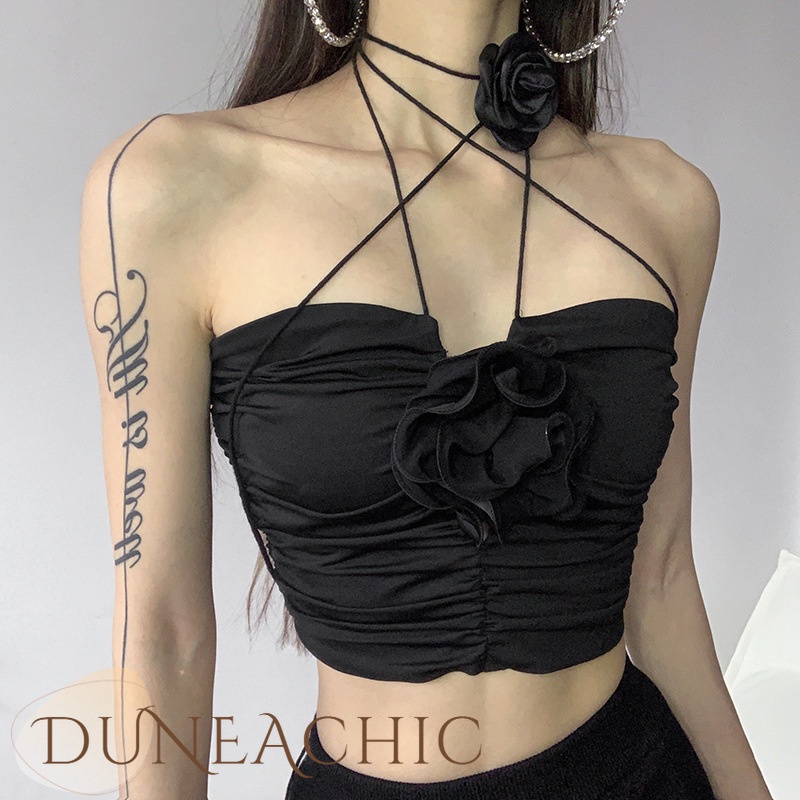 DUNEA Áo Ống Đan Dây Màu Sắc Trơn Quyến Rũ Cho Nữ DUNEA67