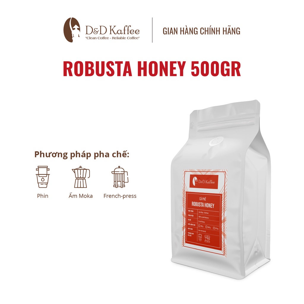 Cà phê Robusta Honey nguyên chất 100% rang mộc - D&D Kaffee - Gói 500gr