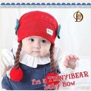 Mũ len kèm bím tóc cho bé