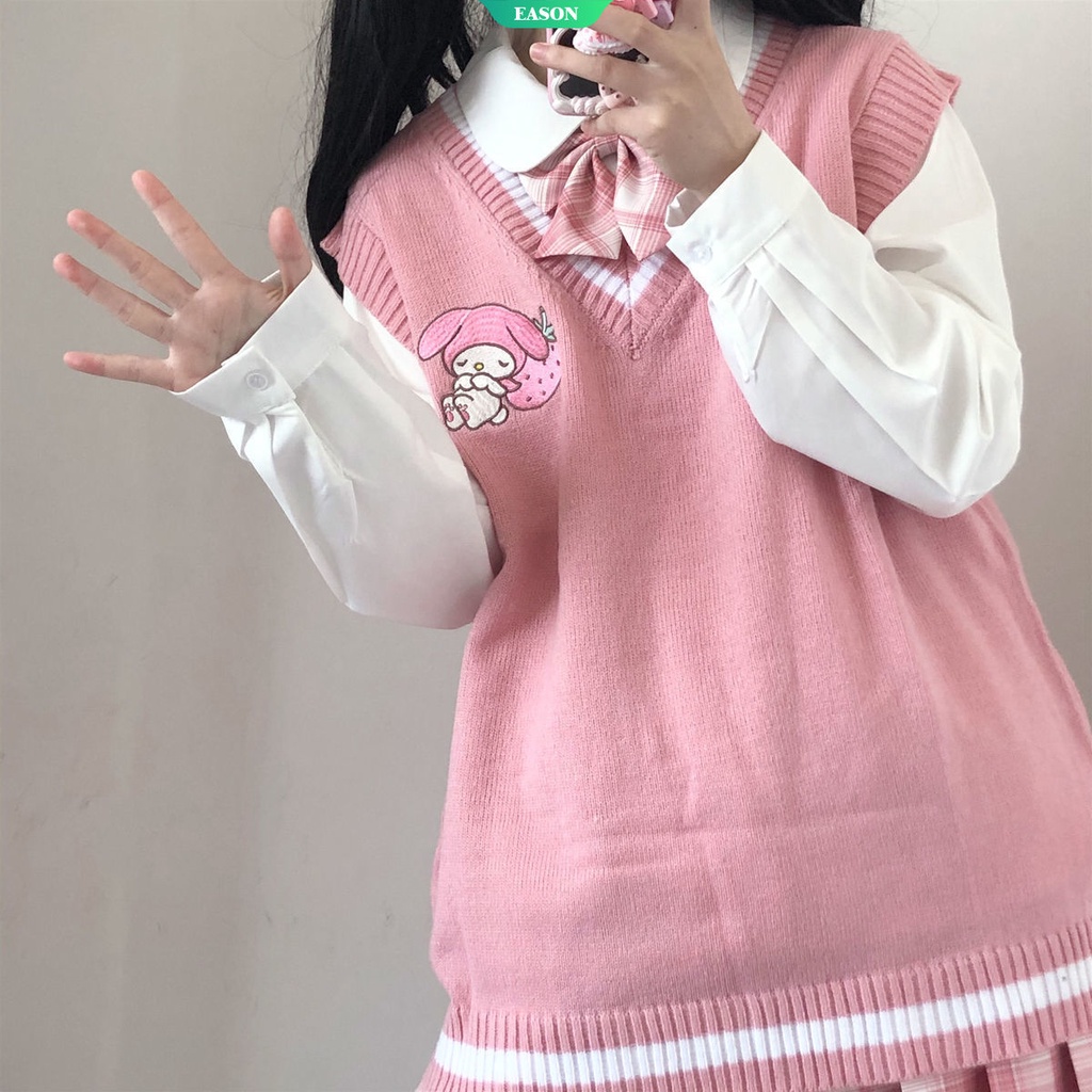 Áo Len Không Tay Cổ Chữ V Dáng Rộng In Hình Cinnamoroll Và Kuromi Phong Cách Nhật Bản Thời Trang Thu Đông Dành Cho Bạn Nữ