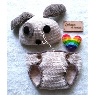Set nón và quần bỉm len handmade hình cún cho bé