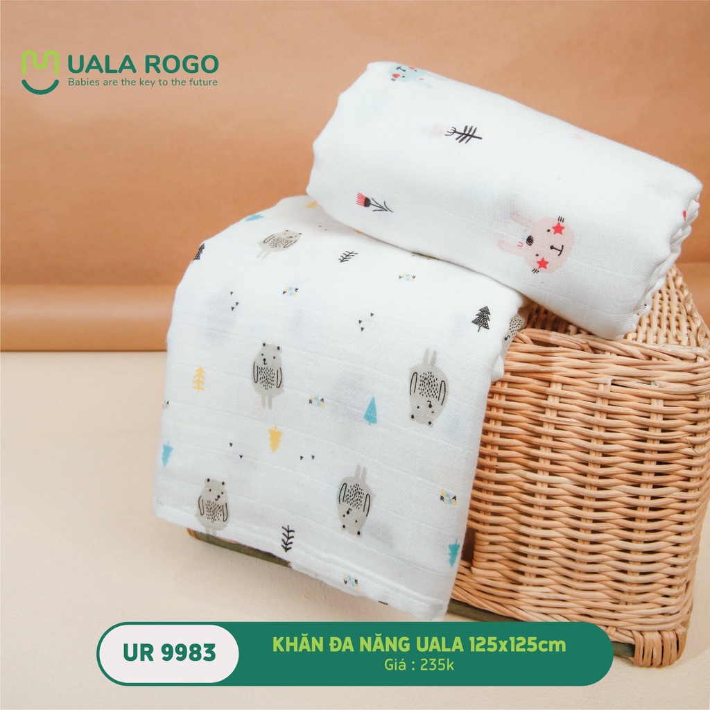 Khăn đa năng Uala rogo vải sợi tre Bamboo mềm mát mịn co giãn khử khuẩn tắm ủ bé sơ sinh 125x125cm ur9983