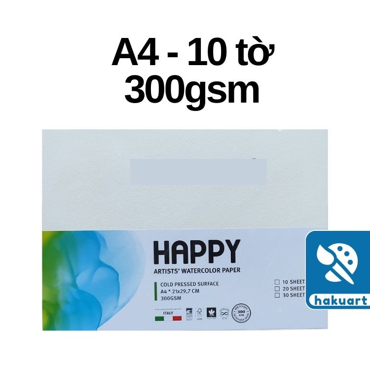 Giấy Vẽ Màu Nước HAPPY 300gsm (vân nổi Cold) - Họa Cụ Hakuart