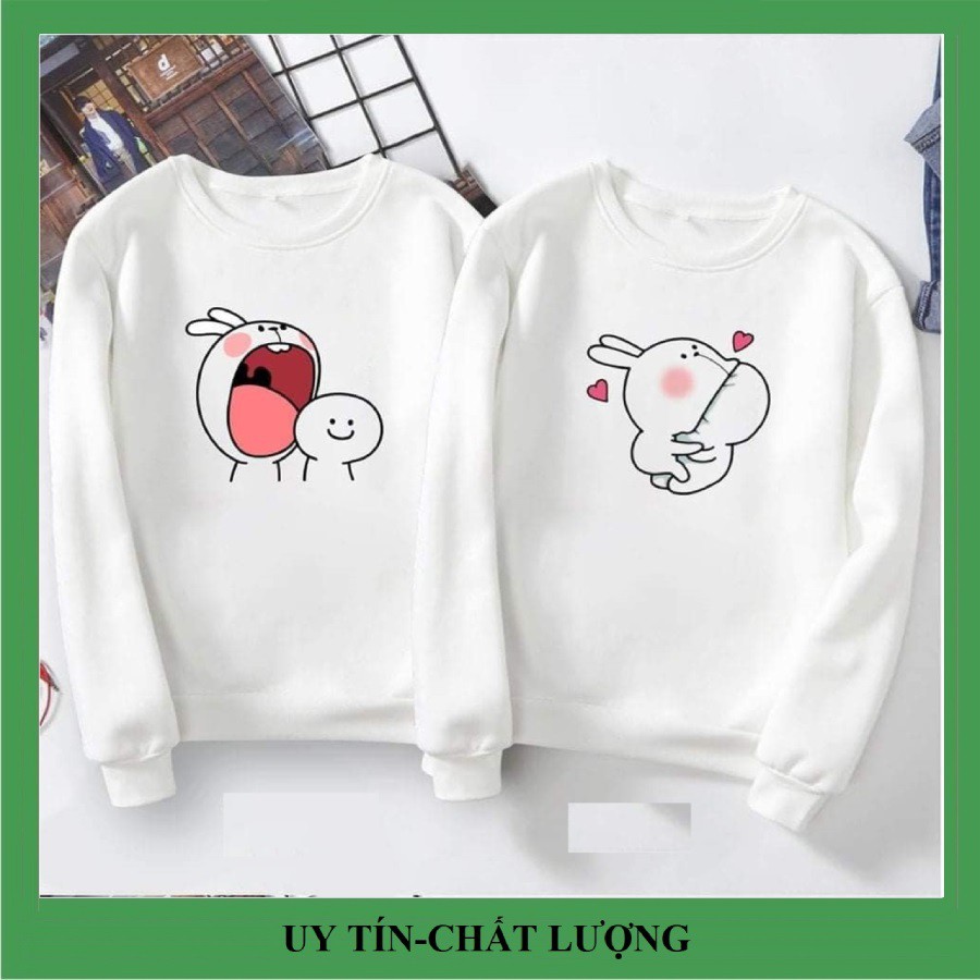 Áo Sweater nỉ đôi in hình thỏ gặm, vải đẹp hình in rõ nét.Áo đôi nam nữ tình yêu đẹp giá rẻ.DD08
