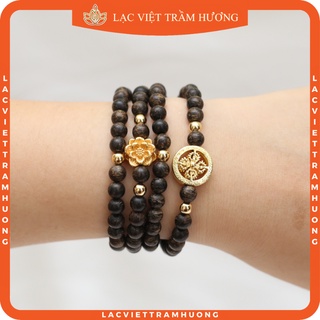 Vòng Tay Trầm Hương INDO 108 Hạt Mix Charm Hoa Sen và Bánh Xe 6mm Trầm INDO Dó Dây Xịn VIP Cao Cấp