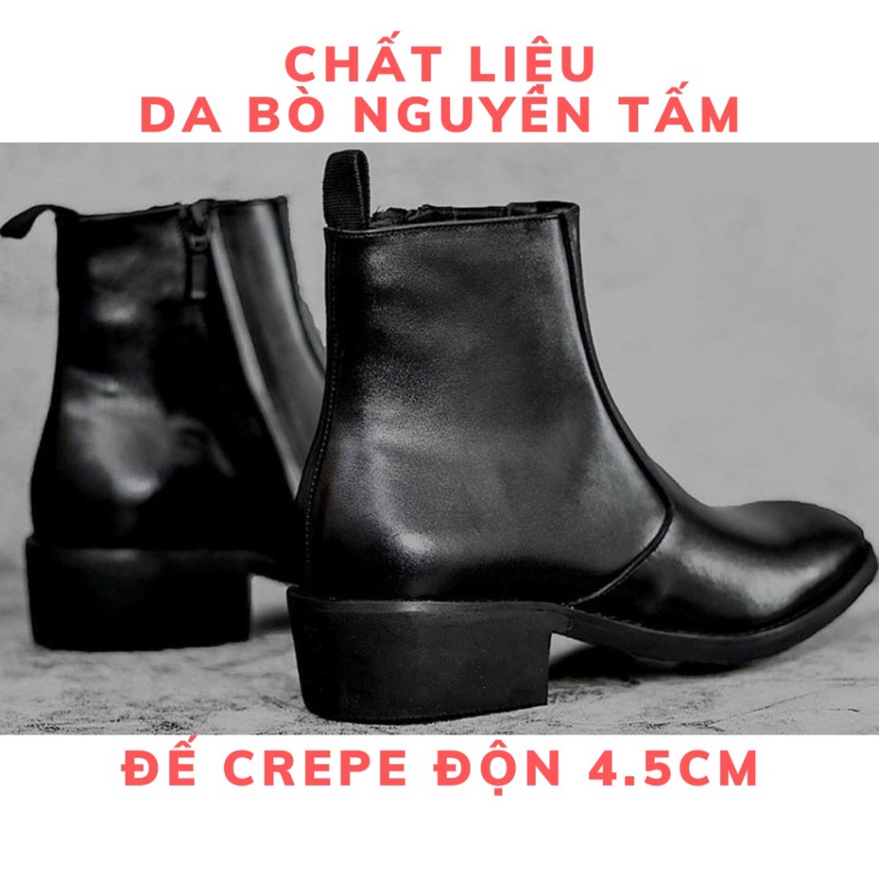 Zip Boots thời trang nam da bò màu đen đế tăng 4.5cm chiều cao | BigBuy360 - bigbuy360.vn