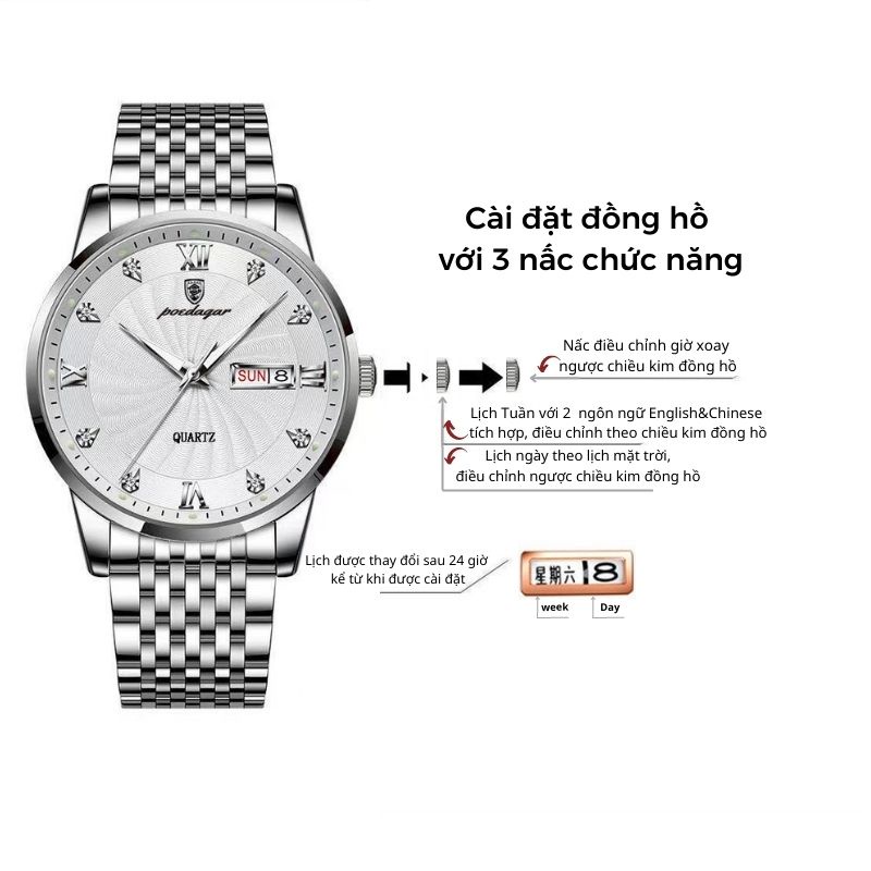 Đồng Hồ Nam Chính Hãng HW GOEDAGAR P827 Thiết Kế Dây Thép Cao Cấp - Chống Nước - Có Lịch HIWATCH | BigBuy360 - bigbuy360.vn