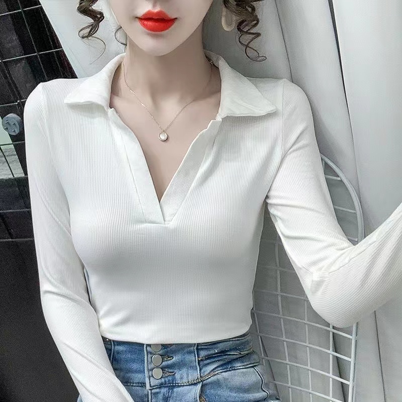 Áo len tay dài cổ bẻ thời trang mùa thu mới cho nữ