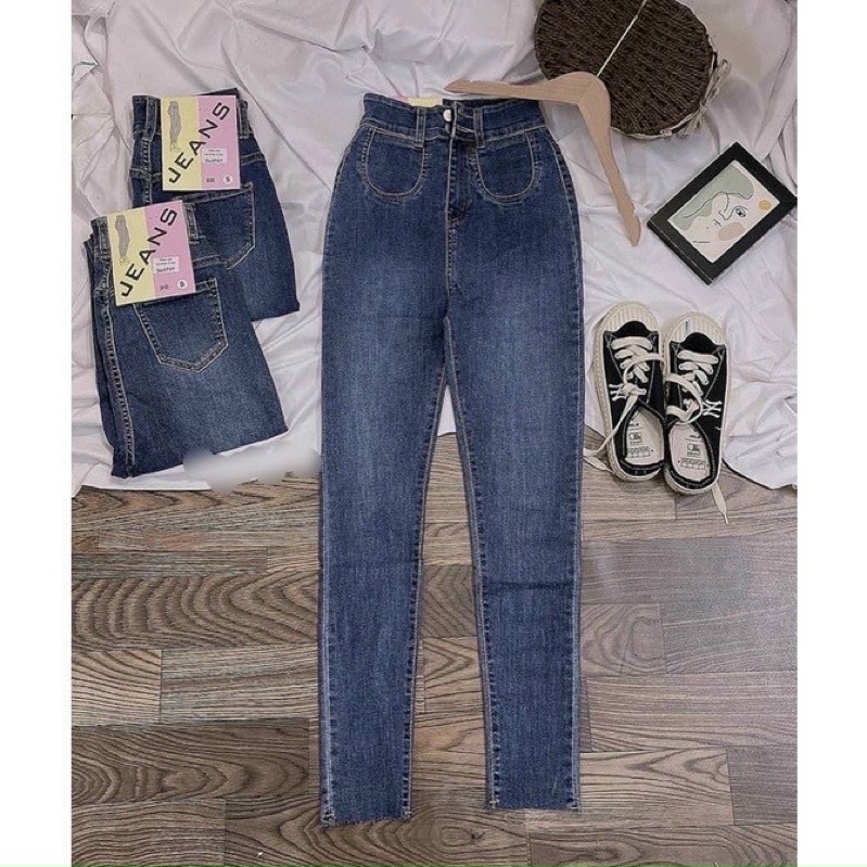 [Mã FAMARAL1 giảm 10K đơn 50K] Quần jeans ôm 2 túi chym xanh đậm