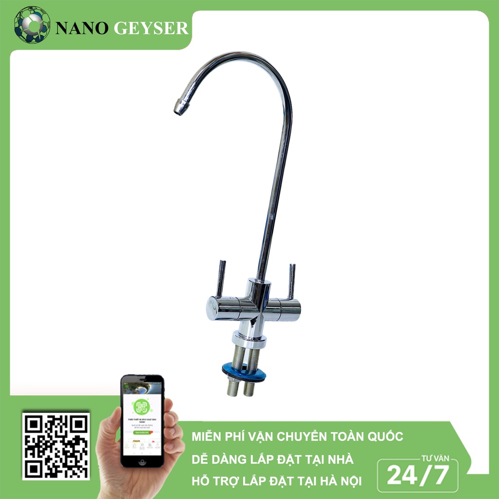 Vòi đôi máy lọc nước, Vòi gạt Inox 2 chân, Bảo hành đổi mới 6 tháng