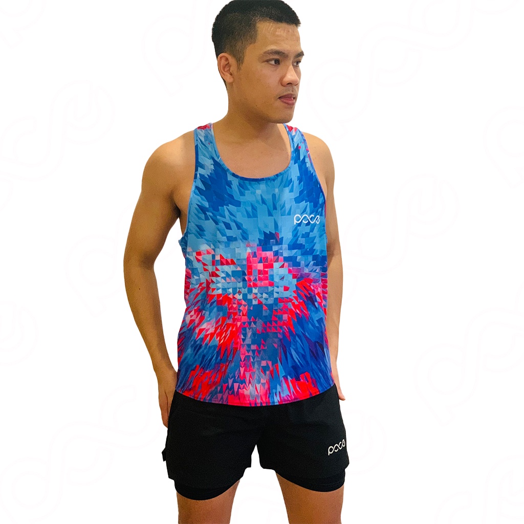 Áo thun thể thao Singlet chạy bộ nam PACE TEMPO mỏng nhẹ, thoáng khí màu XANH DƯƠNG