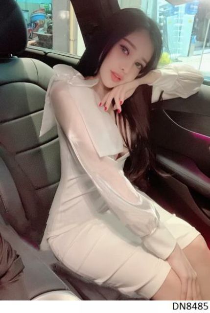 Đầm tay dài hở ngực vai nơ sexy