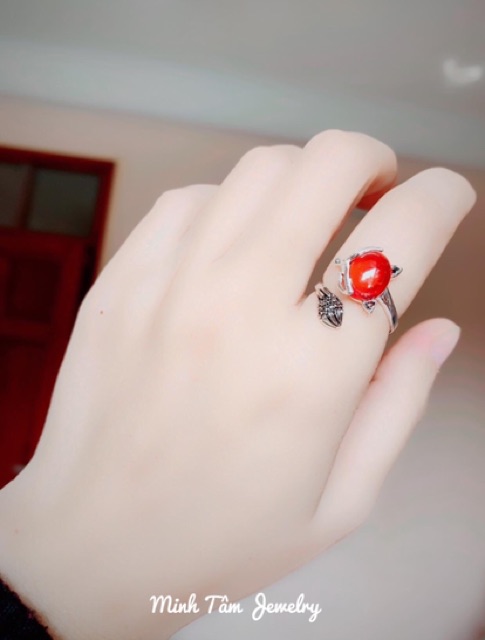 Nhẫn hồ ly bạc phong thuỷ đá màu đỏ-Minh Tâm Jewelry