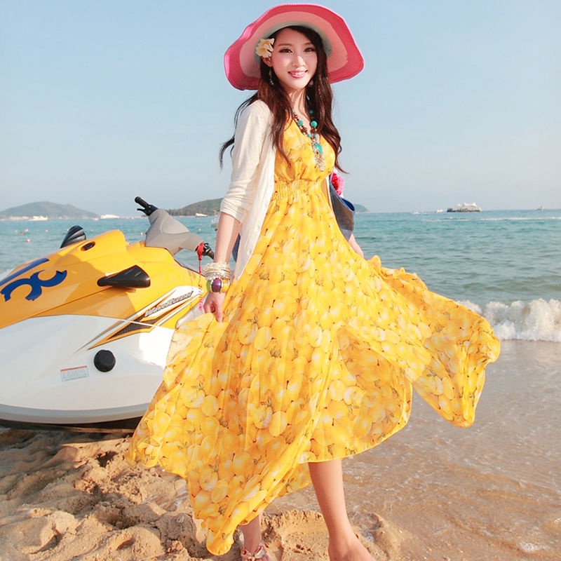 Đầm Dài Đi Biển Vải Chiffon Kiểu Thái Lan Thời Trang Xuân Thu Cho Nữ