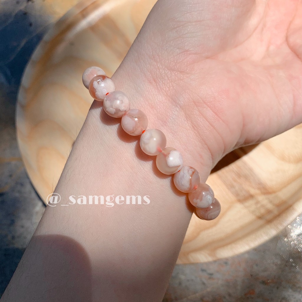 Vòng tay phong thủy may mắn mã não hoa anh đào - Cherry Blossom Agate Sam Gems