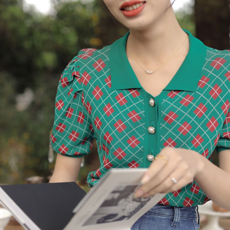 Áo Sweater chui đầu màu sắc hình thoi kiểu Pháp dễ thương 178220Áo cổ bẻ tay phồng chất liệu lụa thời trang mùa hè cho nữ | BigBuy360 - bigbuy360.vn