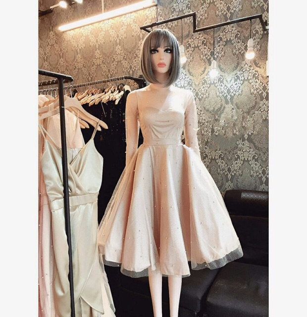 Đầm xoè dự tiệc tay dài TRIPBLE T DRESS -size M/L (kèm ảnh/video thật)MS41V