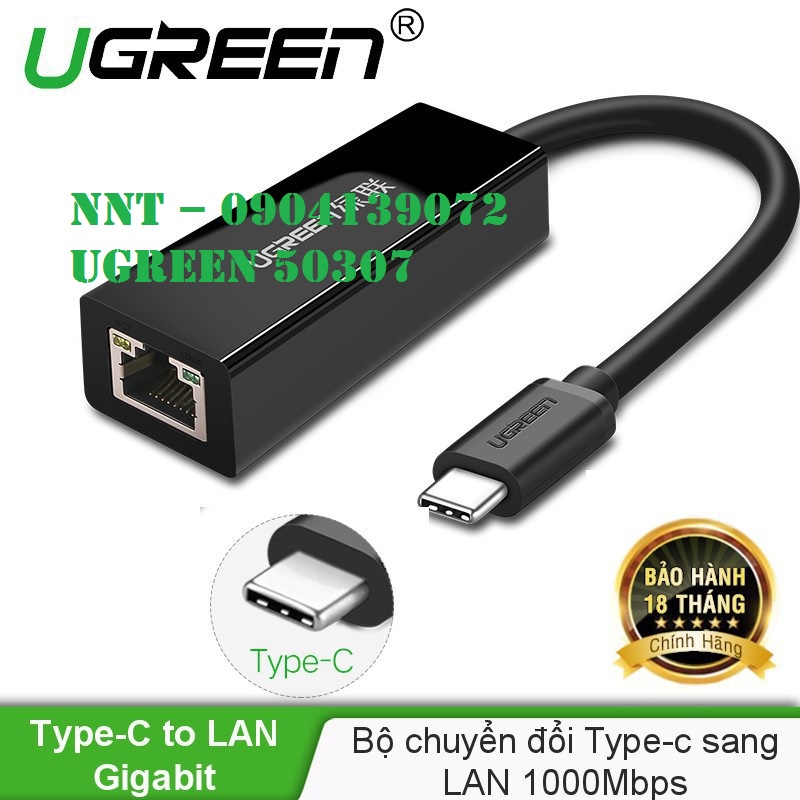 Cáp chuyển đổi USB Type-C to Lan 10/100/1000Mbps chính hãng Ugreen 50307 cao cấp