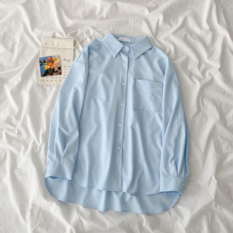 Áo sơ mi dáng rộng phong cách retro Hàn Quốc dễ phối đồ dành cho nữ