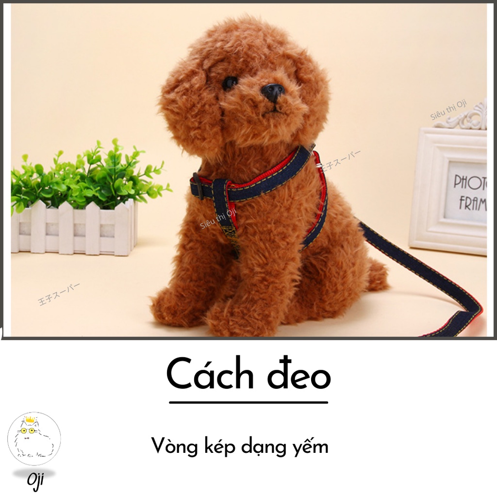 Dây Dắt Chó Mèo, 120 cm, Chống Hằn Cổ, Kèm Yếm Jeans